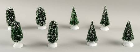 General Village Tree Accessories Frosted Topiary-White Base-Set Of 8 - Boxed