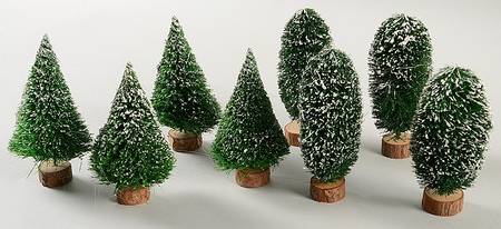 General Village Tree Accessories Frosted Topiary-Wood Base-Set Of 8 - Boxed