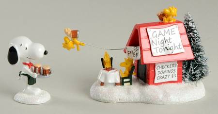 Peanuts Christmas Village Snoopy's Game Night - With Box