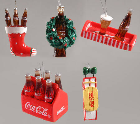 75th Coca Cola Santa Coke Mini Ornaments-Set Of 5 - With Box