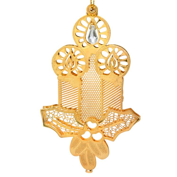 Gold-And-Crystal Ornaments Triple Candlestick - No Box