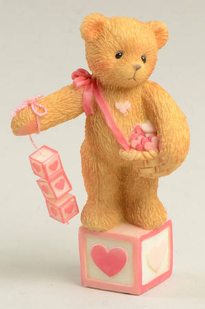 Love Letters-Cherised Teddies Bear With Dangling Heart Blocks - Boxed