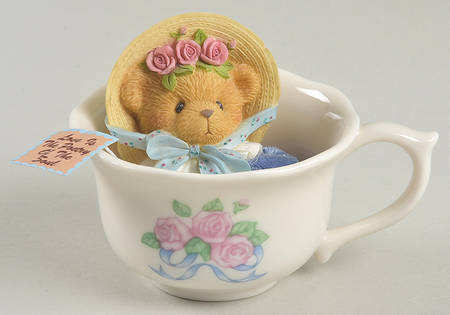 Cherished Teddies 3 Bear Figurines W/ Teacups  - With Box Bx766