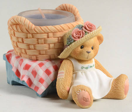 Cherished Teddies Girl With Basket Votive Candleholder - With Box Bx841