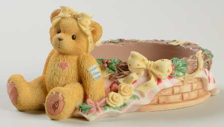 Cherished Teddies Girl On  Blanket-Pillar Candleholder - Boxed
