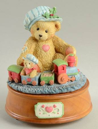 Cherished Teddies Bear Playing With Train-Musical - Boxed