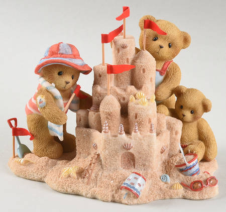 Cherished Teddies Collector Club Figures 2007 Connie & Jim & Eric - Sand Castle - Boxed