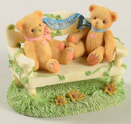 Cherished Teddies Collector Club Figures Park Bench With Bears-Heart To Heart - Boxed