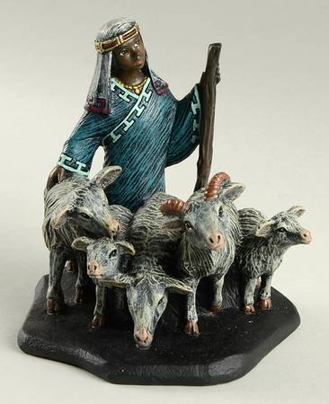 Mahogany Miracle Nativity Shepherd Girl With Flock - Boxed
