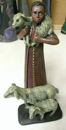 Mahogany Miracle Nativity Shepherd Boy W/ Lambs-Set Of 2 - Boxed