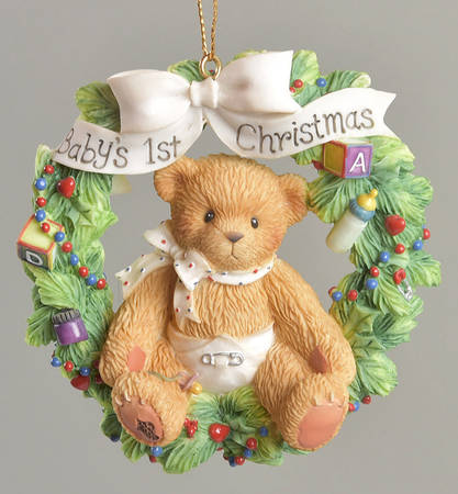 Cherished Teddies Ornament Baby's First Christmas Wreath - Boxed