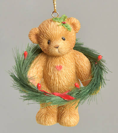 Cherished Teddies Ornament Bear With Wreath - Boxed