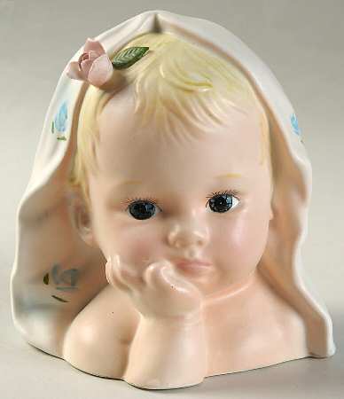 Enesco Head Vases Baby Boy Blonde W/Rose In Hair - No Box