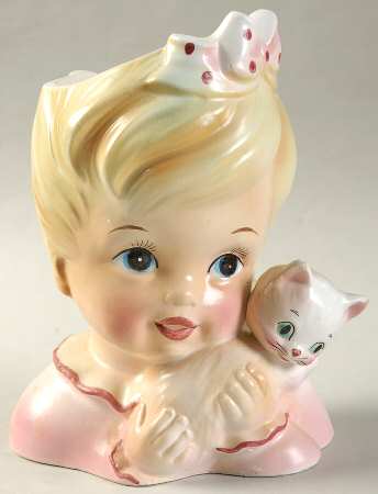 Enesco Head Vases Baby Boy Blonde W/Rose In Hair - No Box