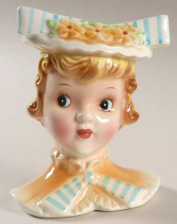Enesco Head Vases Girl Lg Bow/Flowers Ylw/Blu - No Box