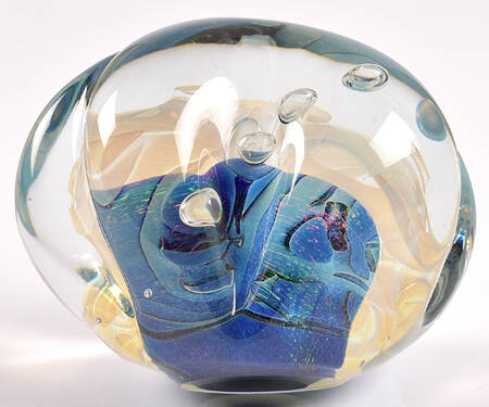 Eickholt Studios Crystal Paperweight Blues In Freeform Shape - No Box