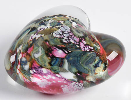 Eickholt Studios Crystal Paperweight Heart-Pink, Green,Black  - No Box