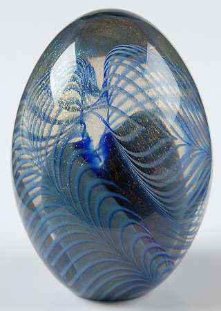 Eickholt Studios Crystal Paperweight Blue Swirled Egg - No Box