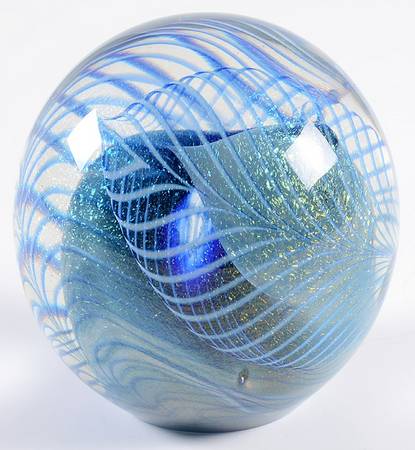 Eickholt Studios Crystal Paperweight Blue Feather Design - No Box