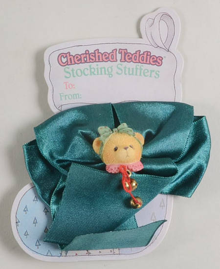 Cherished Teddies Jewelry Stocking Stuffer - Green Bow Clip - No Box