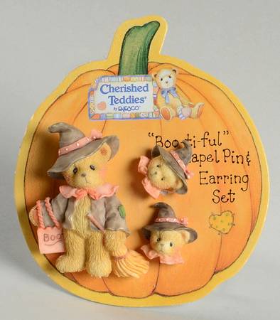 Cherished Teddies Jewelry Boo-Ti-Ful Lapel Pin And Earring Set - No Box