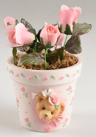 Cherished Teddies Flower Pot Roses-Pink - Boxed