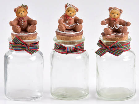 Cherished Teddies Giftware Set Of 3 Jars With Cork Stoppers - Boxed