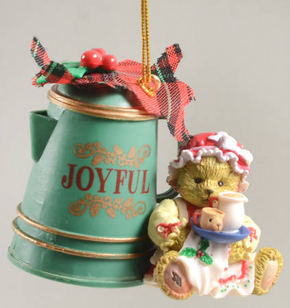 Cherished Teddies Holiday Ornaments Joyful Bear With Coffee  - Boxed