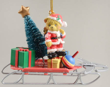 Cherished Teddies Holiday Ornaments Santa Bear On Sled  - Boxed