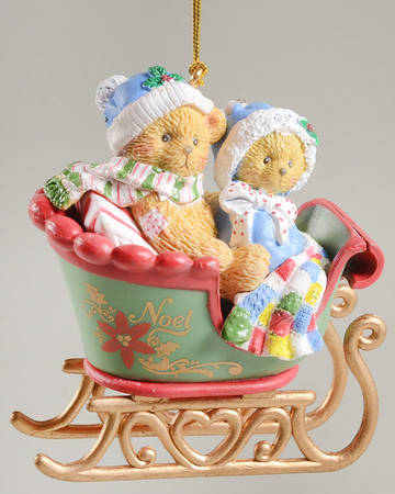 Cherished Teddies Holiday Ornaments Two Bear On Noel Sled  - Boxed