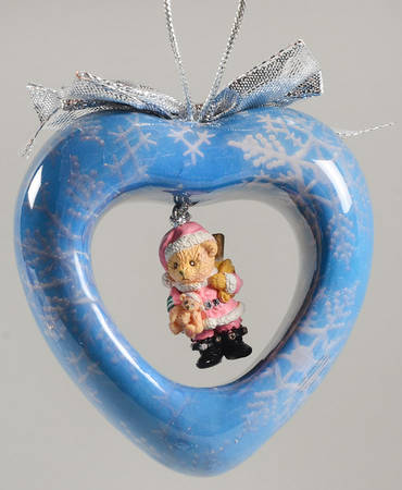 Cherished Teddies Glass Heart Charms Girl Santa With Bear - With Box