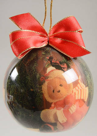 Cherished Teddies Glass Ball Ornaments Cristmas Bear With Wreath  - Boxed