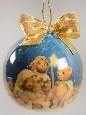 Cherished Teddies Glass Ball Ornaments Bear Nativity  - Boxed by Enesco