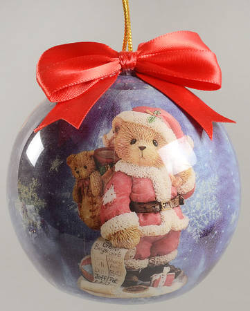 Cherished Teddies Glass Ball Ornaments Santa Bear  With Good List  - Boxed