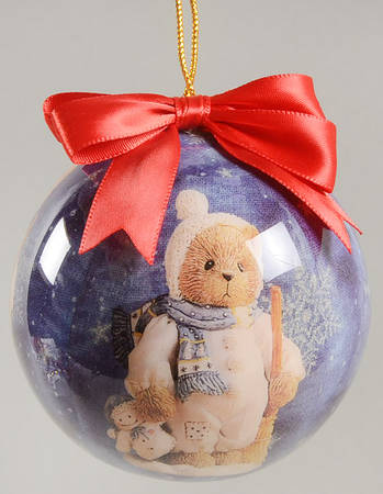 Cherished Teddies Glass Ball Ornaments Bear With Broom - Boxed