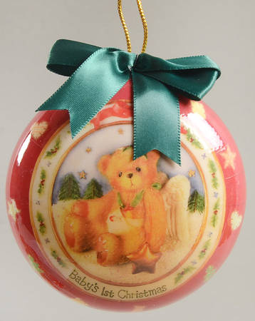 Cherished Teddies Glass Disk Ornaments Baby First Christmas Bear - Boxed