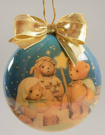 Cherished Teddies Glass Disk Ornaments Bear Nativity Scene  - Boxed