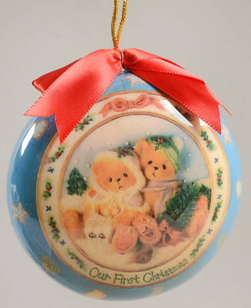 Cherished Teddies Glass Disk Ornaments Our First Christmas Bear  - Boxed