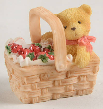 Tiny Treasured Teddies Bear In Basket With Strawberries - Boxed