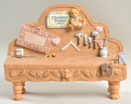 Antique Toys-Cherished Teddies Tool Bench Display - Display Rack Wood