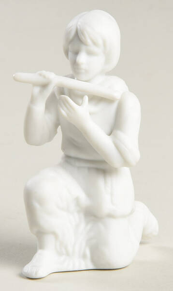White Bisque Nativity Boy Playing Flute - No Box