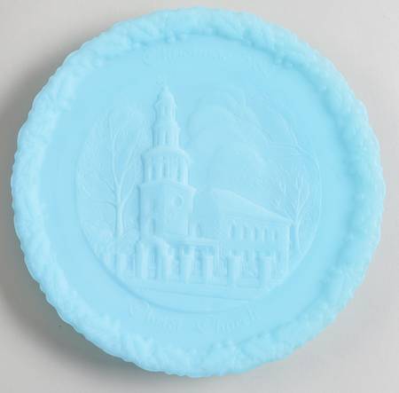 Fenton Christmas Plate-Blue Satin Glass Christ Church Alexandria Va - No Box