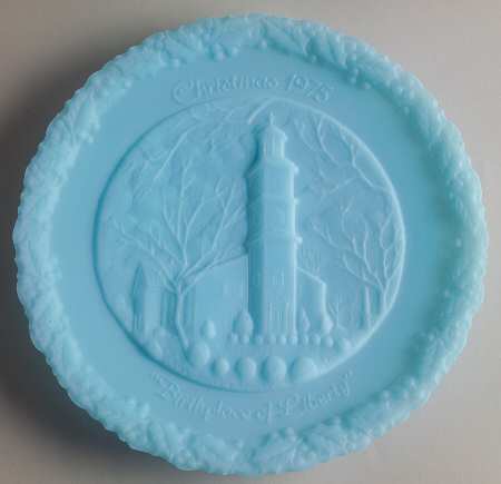 Fenton Christmas Plate-Blue Satin Glass Birthplace Of Liberty - No Box