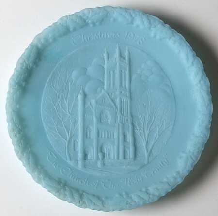 Fenton Christmas Plate-Blue Satin Glass Church Of The Holy Trinity - No Box