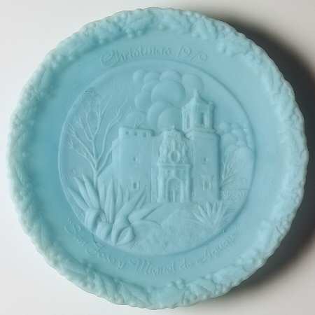 Fenton Christmas Plate-Blue Satin Glass San Jose Y Miguel Of Aquayo - Boxed