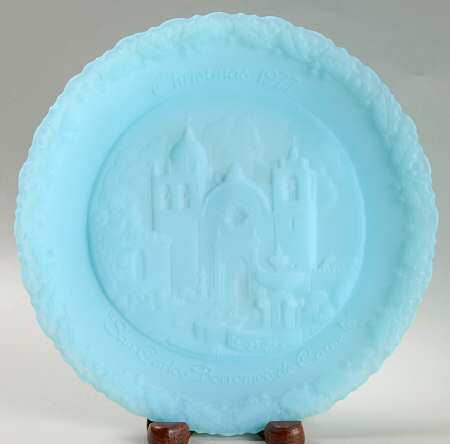 Fenton Christmas Plate-Blue Satin Glass San Carlos Boromeo De Carmelo - Boxed