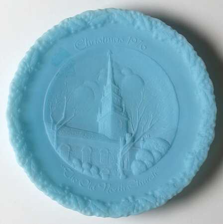 Fenton Christmas Plate-Blue Satin Glass The Old North Church - Boxed