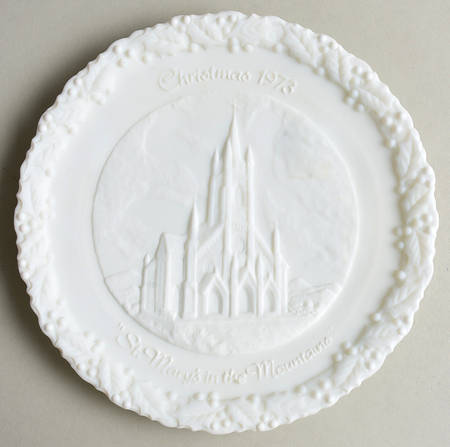 Fenton Christmas Plate-White Satin Glass Saint Mary's Mountains - No Box
