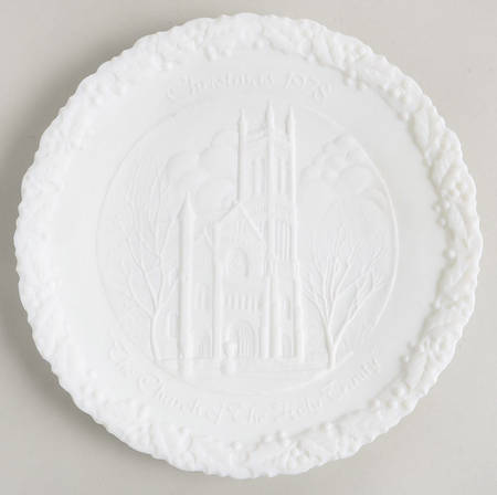 Fenton Christmas Plate-White Satin Glass Church Of Holy Trinity - No Box