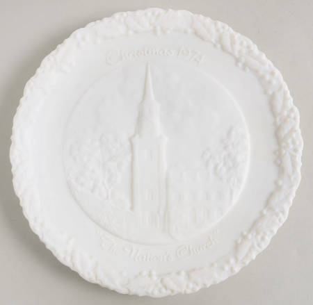Fenton Christmas Plate-White Satin Glass Nation's Church - No Box